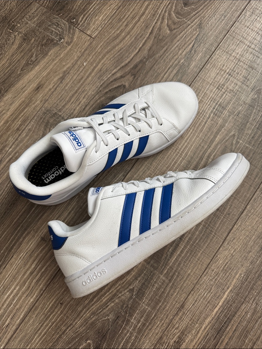 adidas White and Blue Men's Low-Top Sneakers - Picture 1 of 14